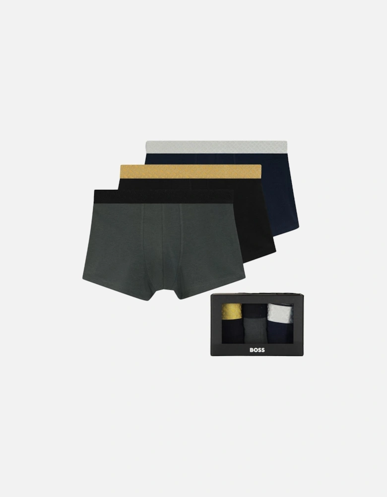 BOSS 3-Pack Metallic Boxer Trunks Gift Set, Black Grey