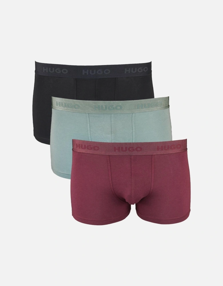 HUGO 3-Pack Cotton Stretch Boxer Trunks, Black, Green, Red