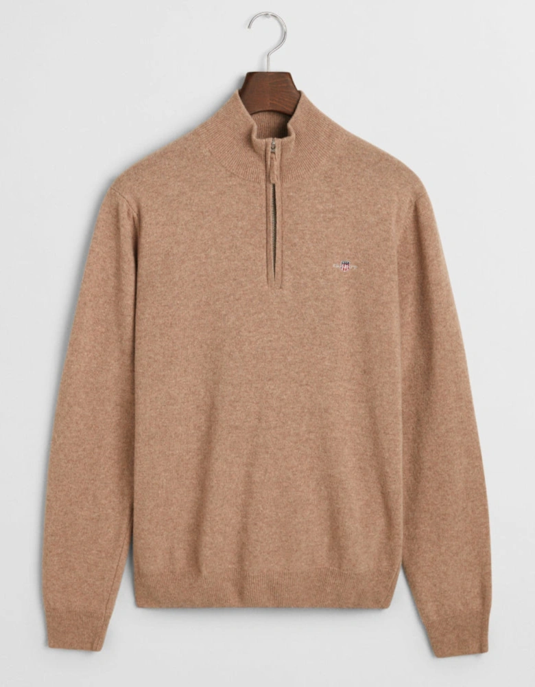 Superfine Lambswool Half Zip Top, Dark Sand Melange