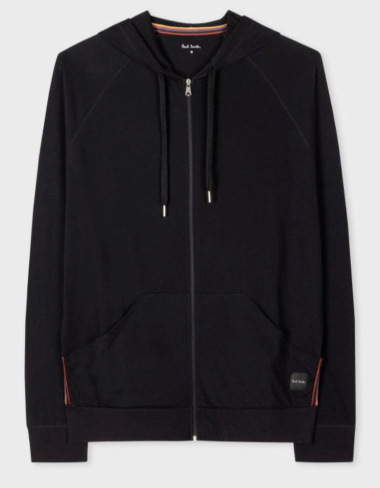 Cotton Jersey Zip Lounge Hoodie, Black