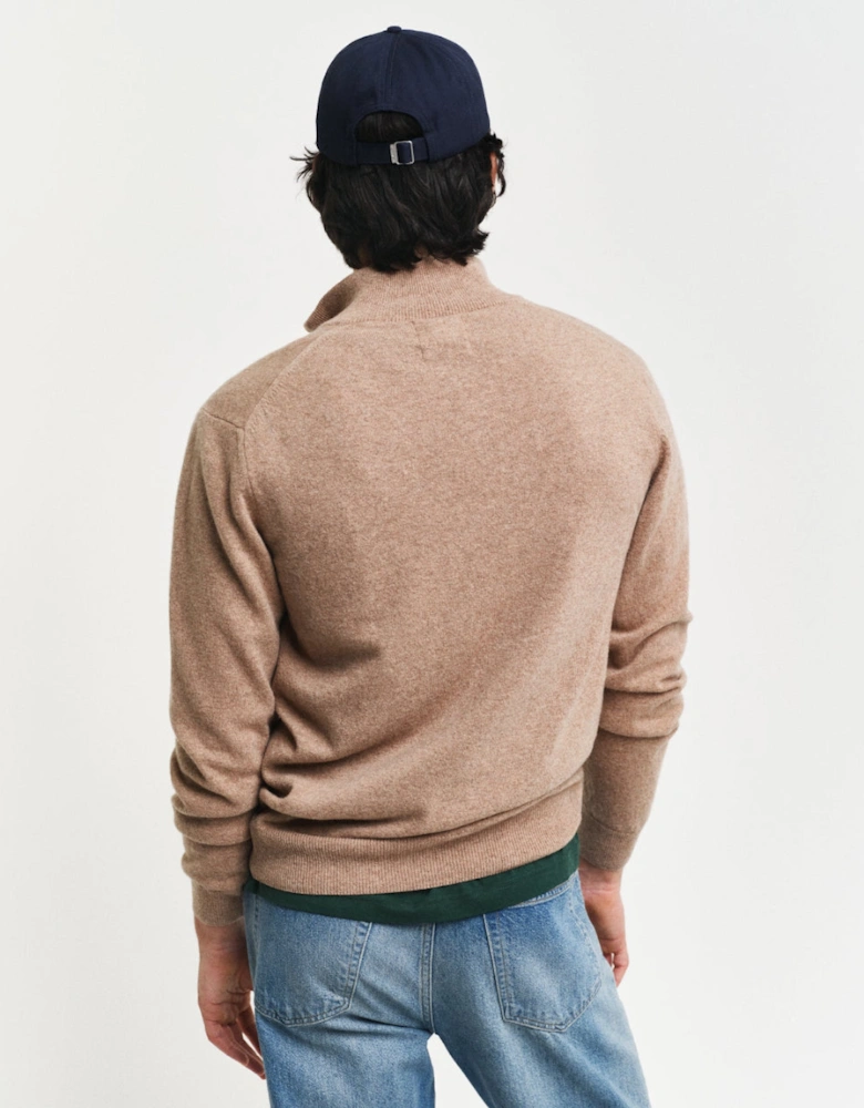 Superfine Lambswool Half Zip Top, Dark Sand Melange