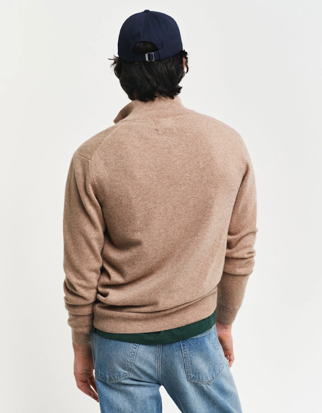 Superfine Lambswool Half Zip Top, Dark Sand Melange