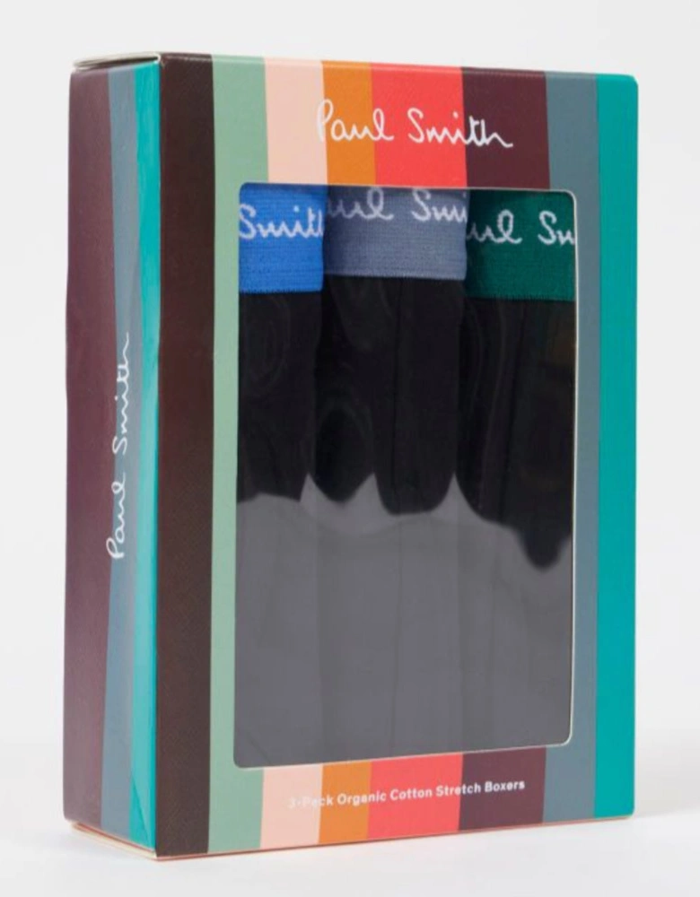 3-Pack Boxer Trunks with Coloured Waistband, Black