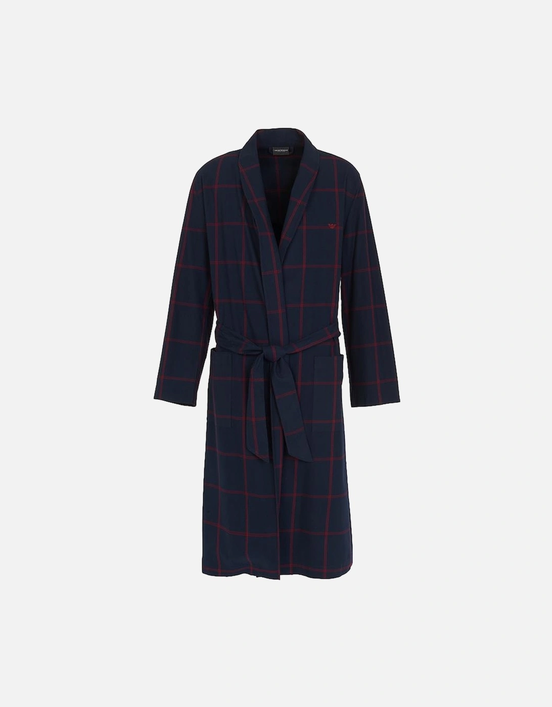 Nightwear Dressing Gown, Armani Blue/ Rhubarb Check, 3 of 2
