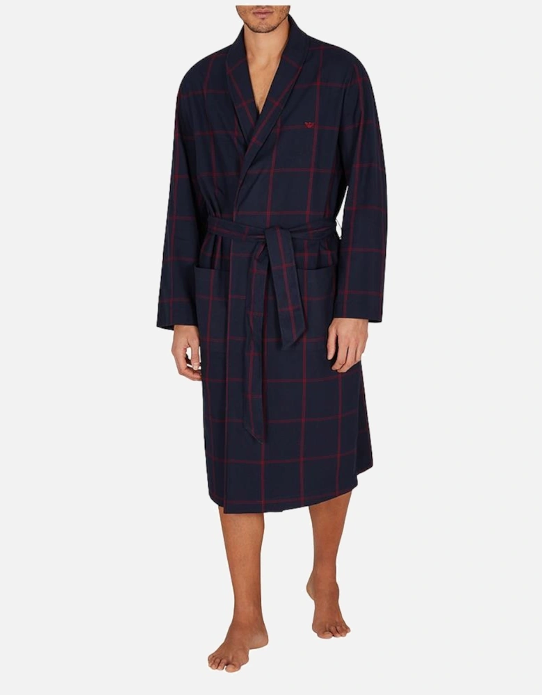 Nightwear Dressing Gown, Armani Blue/ Rhubarb Check