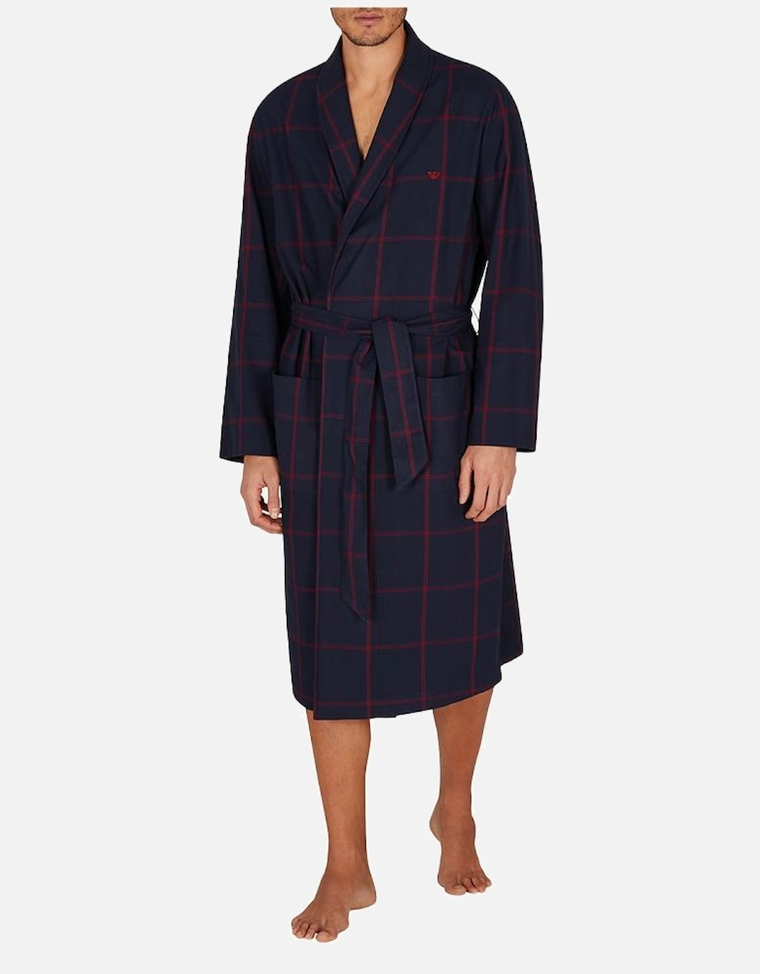 Nightwear Dressing Gown, Armani Blue/ Rhubarb Check