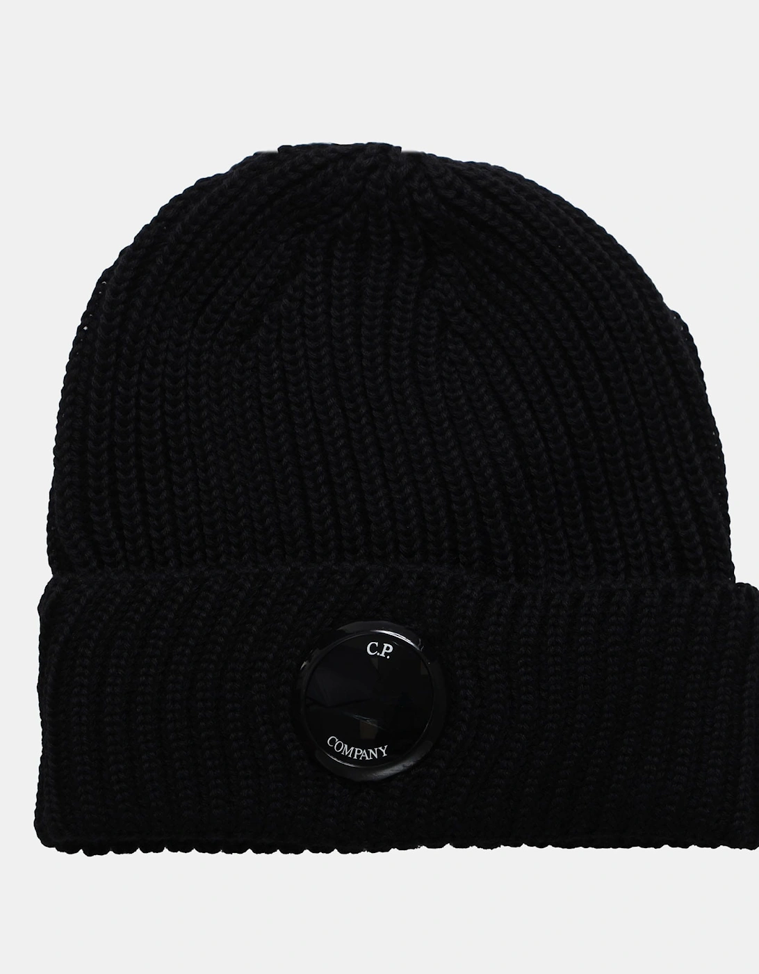 Cp Company Men's Black Extrafine Merino Wool Lens Beanie - Size: One Size
