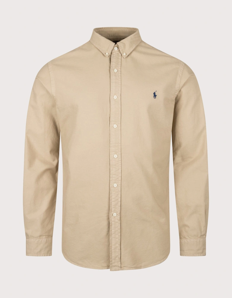 Slim Fit Long Sleeve Garment-Dyed Oxford Shirt