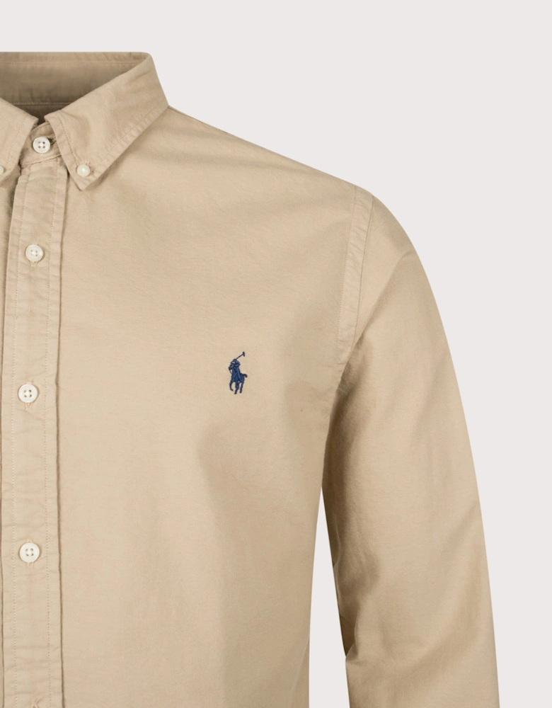 Slim Fit Long Sleeve Garment-Dyed Oxford Shirt