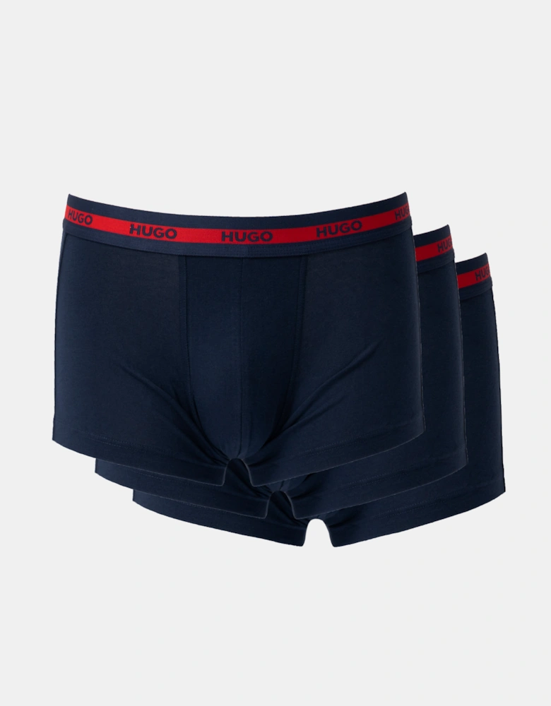 HUGO Planet 3-Pack Stretch-Cotton Logo Waistband Trunks - Navy 411