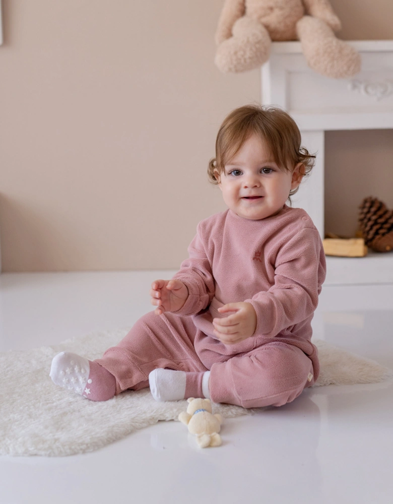 Baby Girls Cotton Fleece Romper in Pink