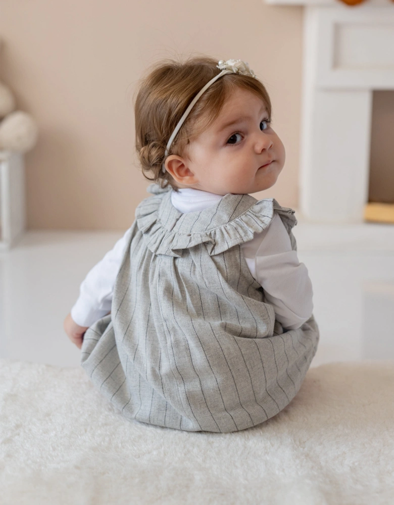 Baby Girls Ruffle Collar Dress and Blouse Set in Grey