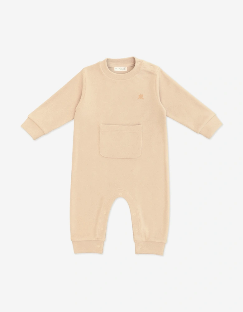 Baby Cotton Fleece Romper in Beige
