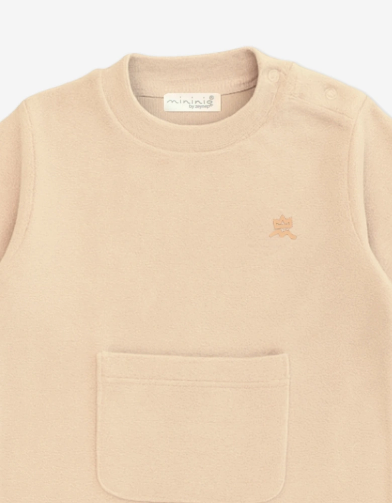 Baby Cotton Fleece Romper in Beige