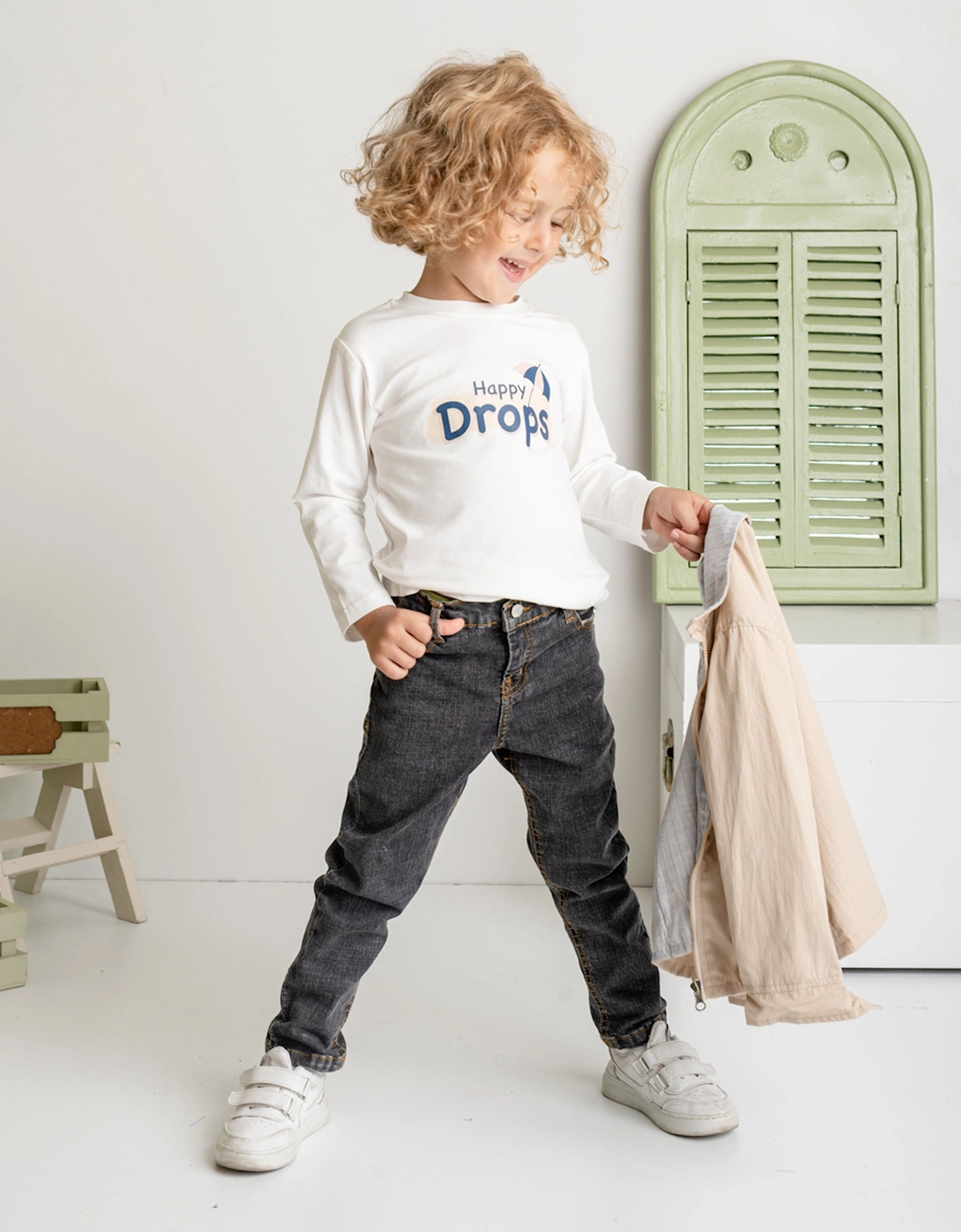 Boys 3 Piece Outfit Set in Beige