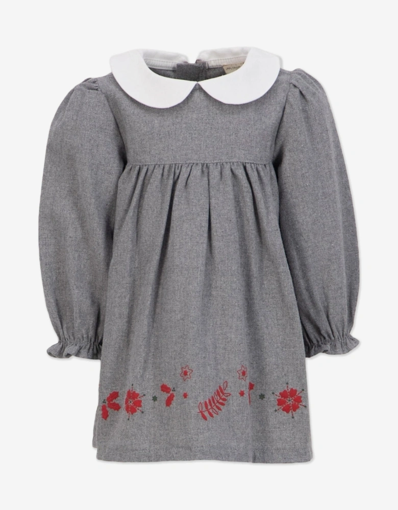 Baby Girls Embroidered Woven Dress in Grey