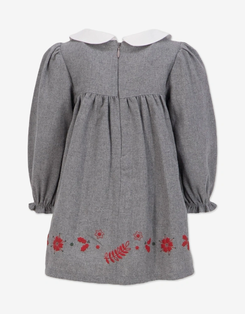 Baby Girls Embroidered Woven Dress in Grey