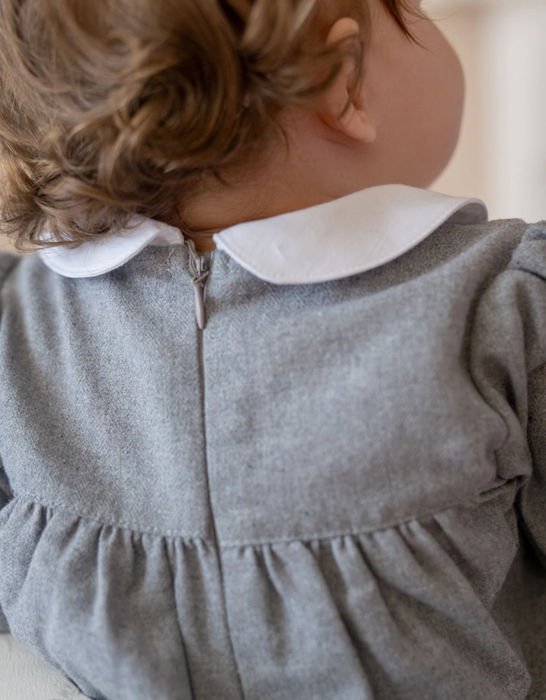 Baby Girls Embroidered Woven Dress in Grey