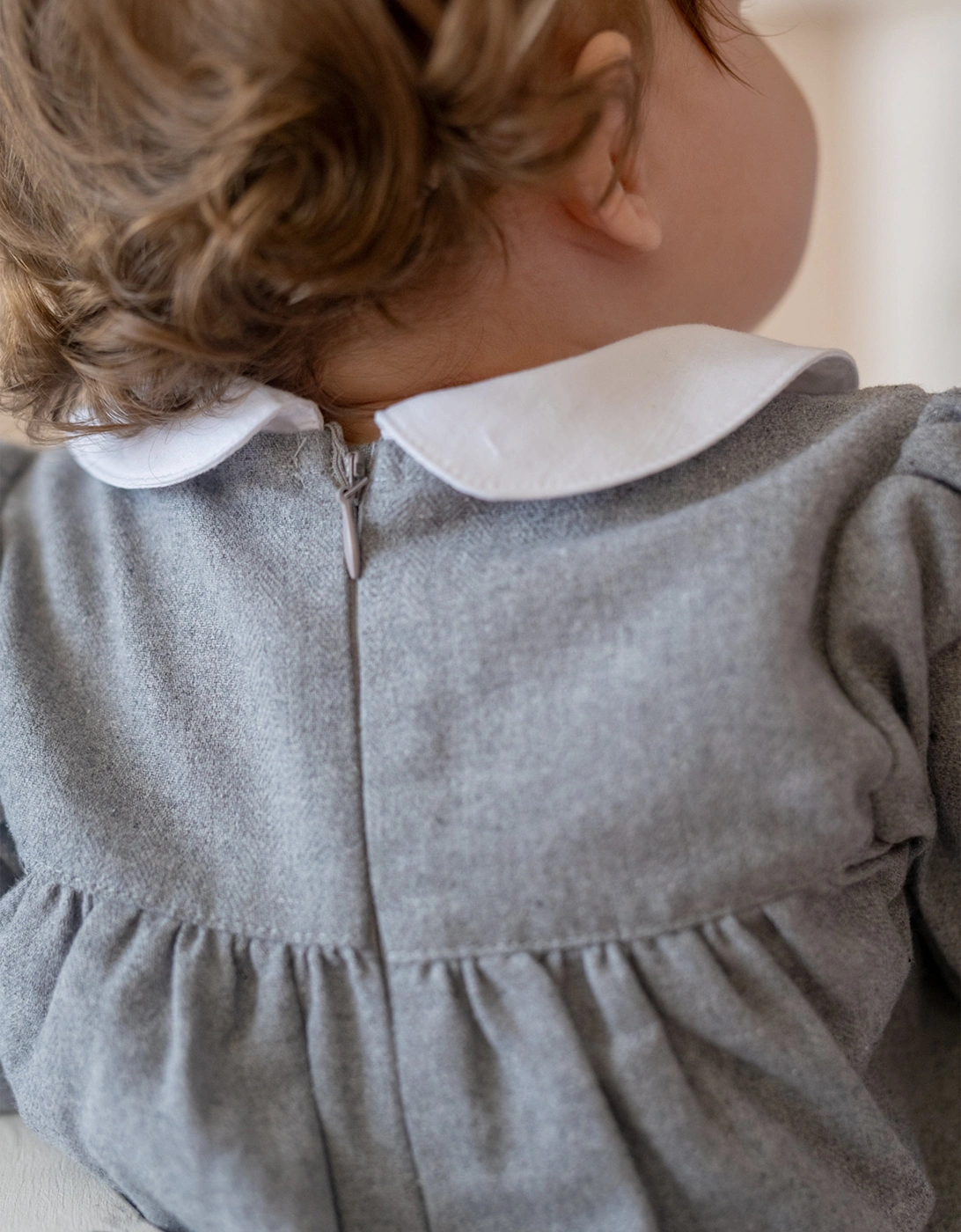 Baby Girls Embroidered Woven Dress in Grey