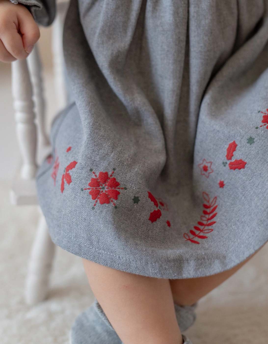 Baby Girls Embroidered Woven Dress in Grey