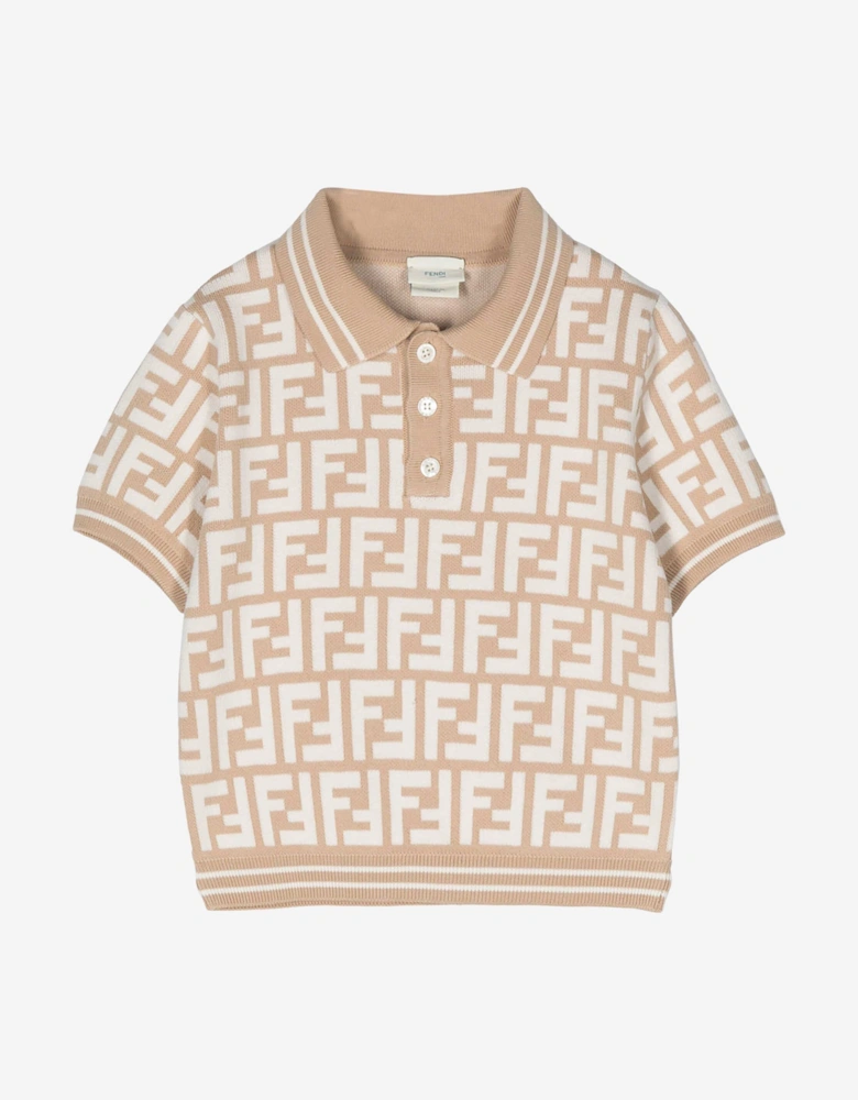 Baby Boys FF Knit Polo Shirt in Beige