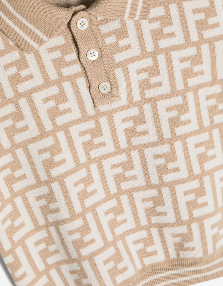 Baby Boys FF Knit Polo Shirt in Beige