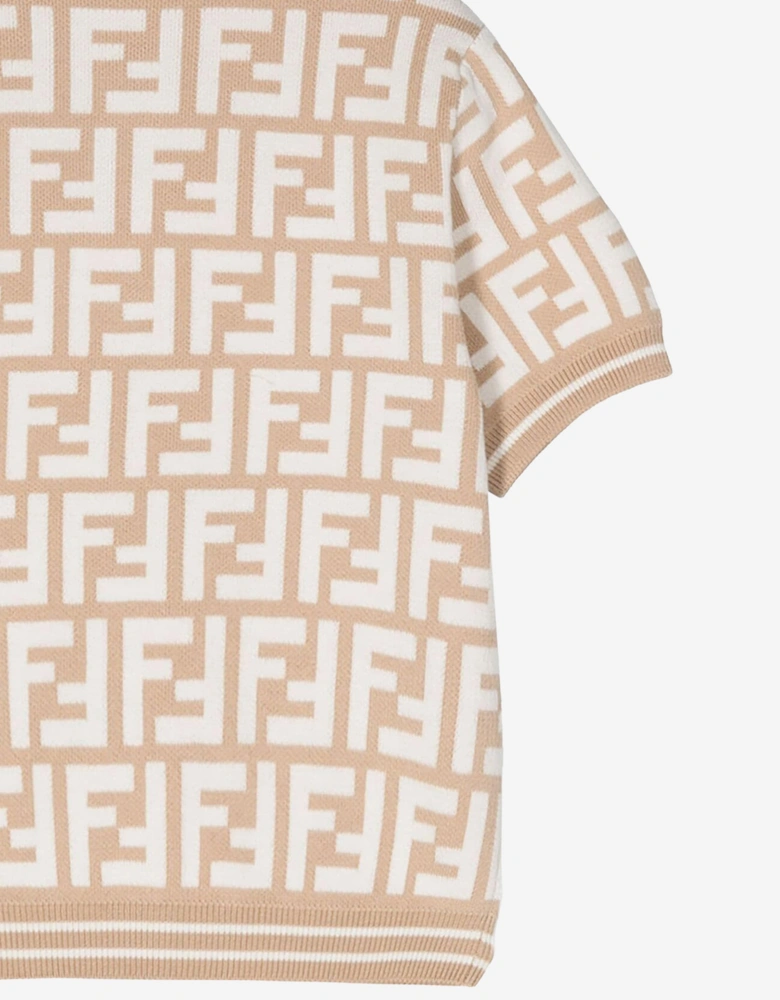 Baby Boys FF Knit Polo Shirt in Beige
