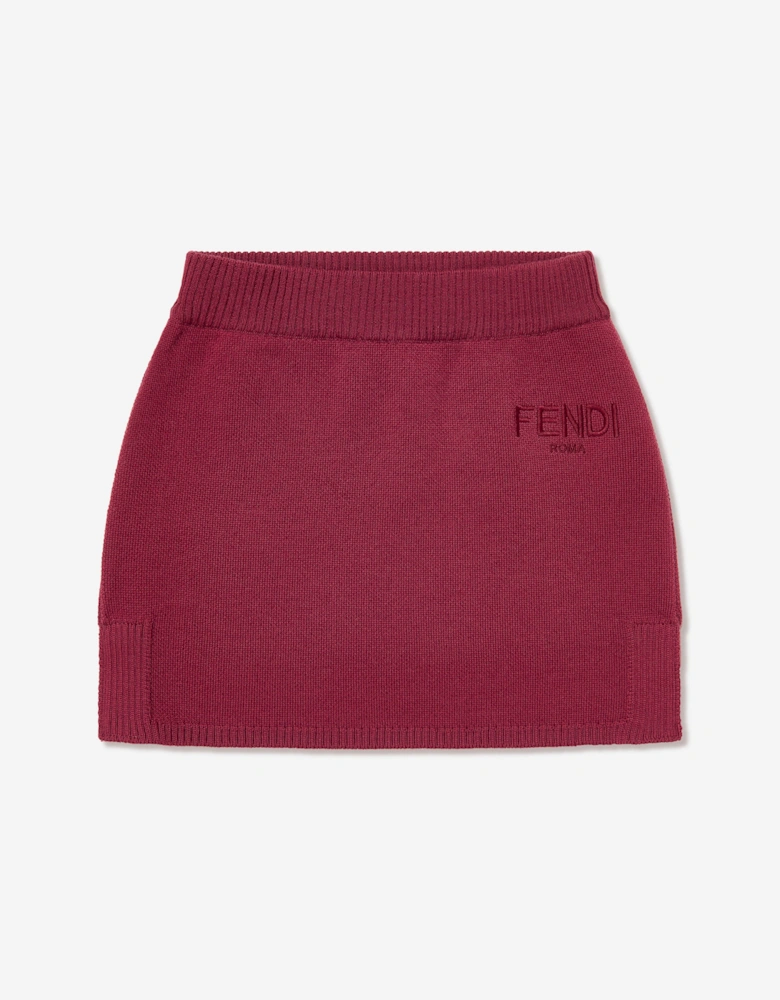 Girls Wool Knit Logo Skirt in Red
