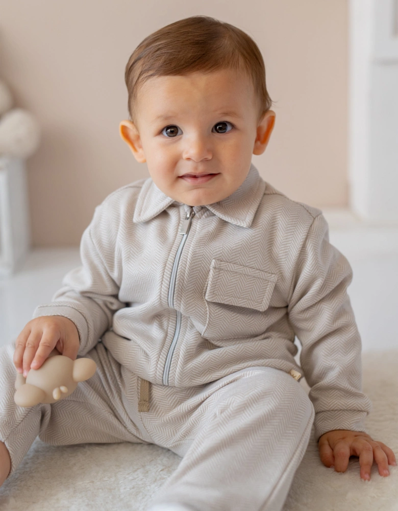 Boys Knitted Zip Up Jacket in Beige