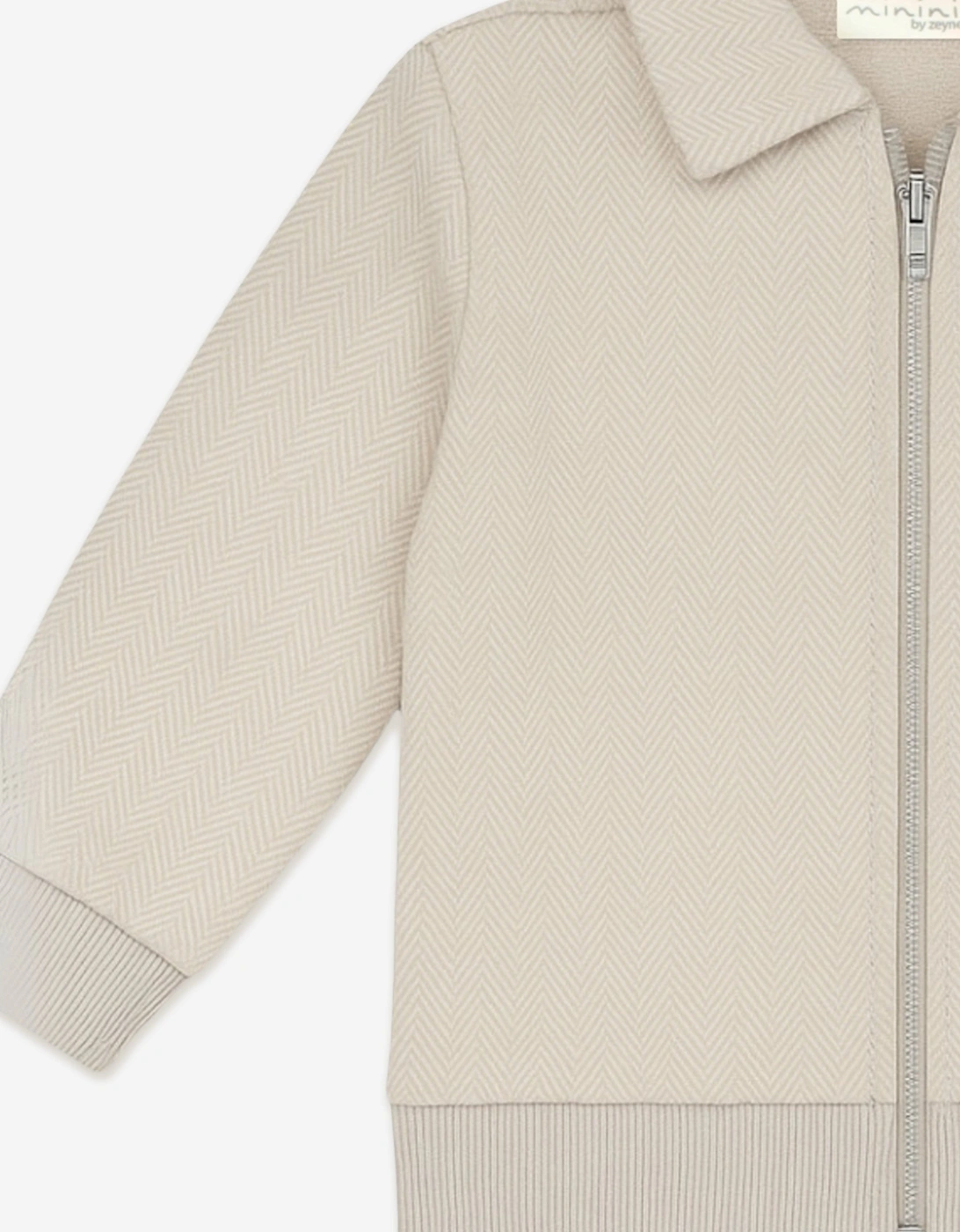 Boys Knitted Zip Up Jacket in Beige