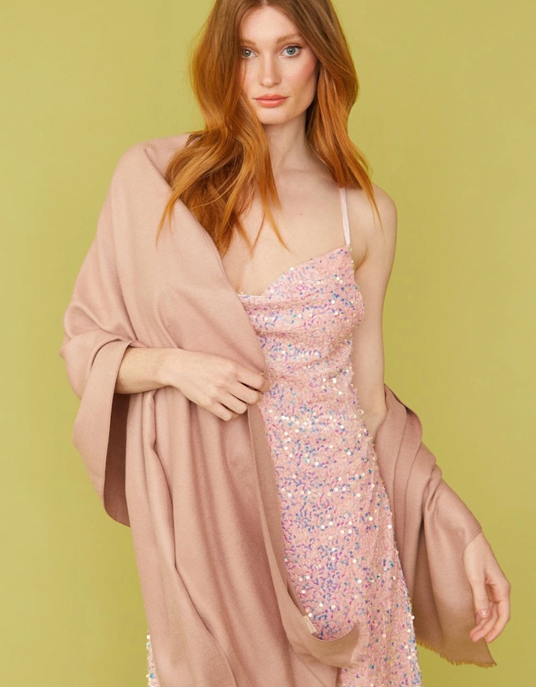 Cashmere Blend Wrap in Mocha with Fringed hem and Logo