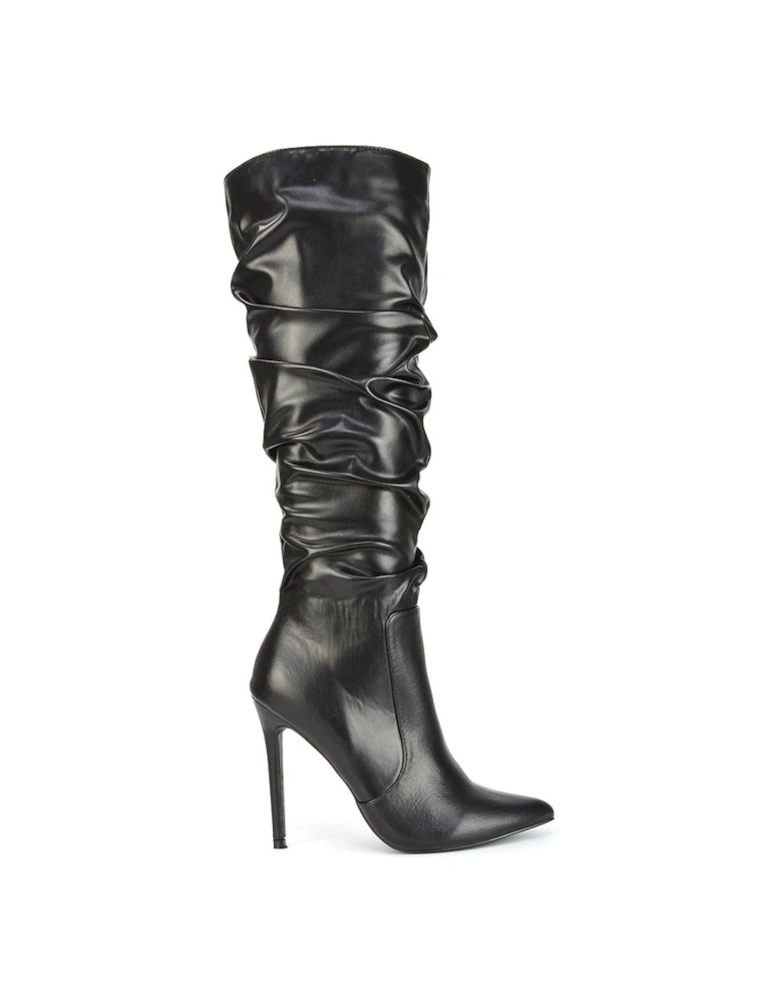 'Milani' Ruched Pointed Toe Stiletto Heel Knee High Boots