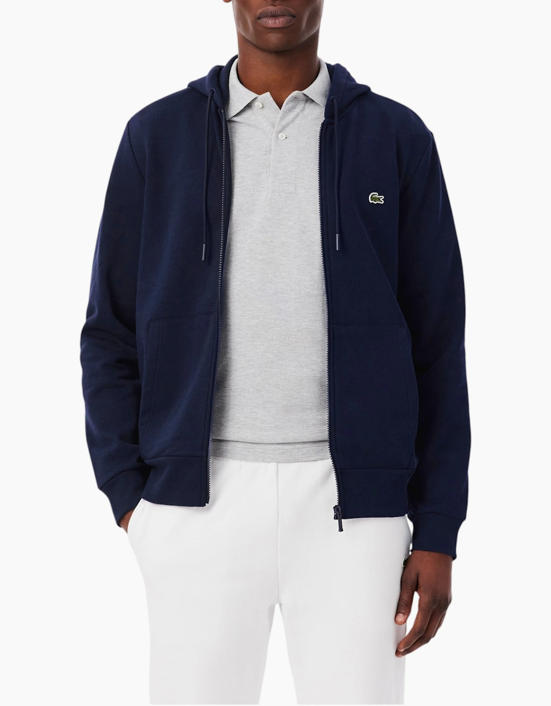 Men's Lacoste Mens Fleece Hoodie Zip Up Organic Cotton Classic Fit Sportswear Hoody - Navy - Size: 40