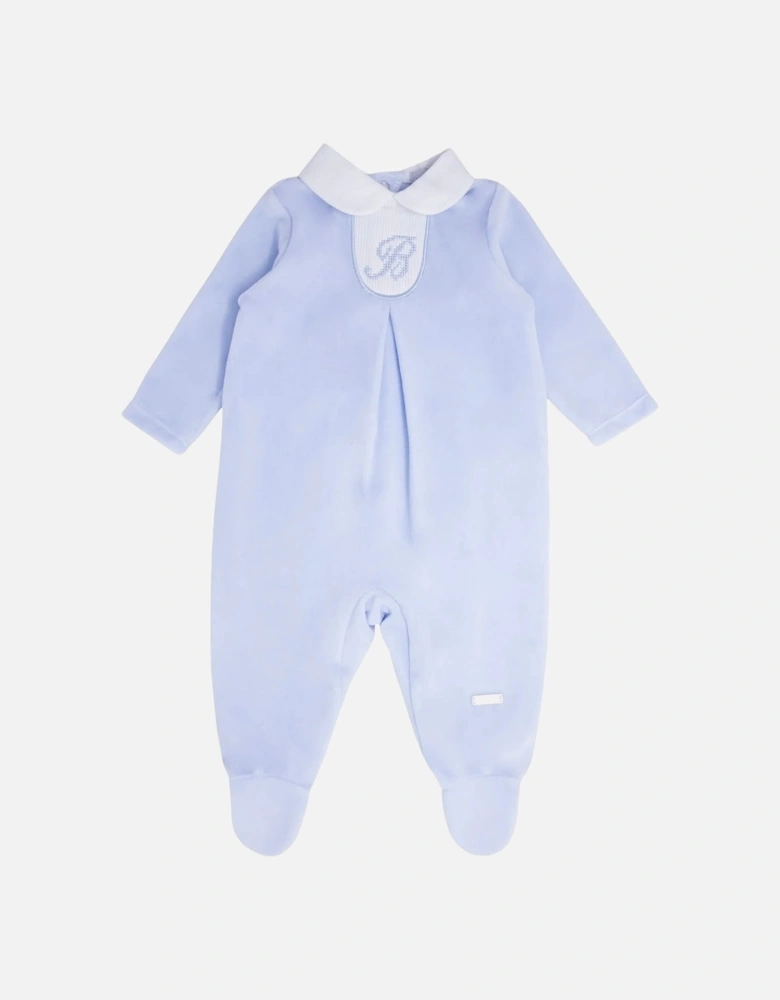Boys Pale Blue Velour Babygrow