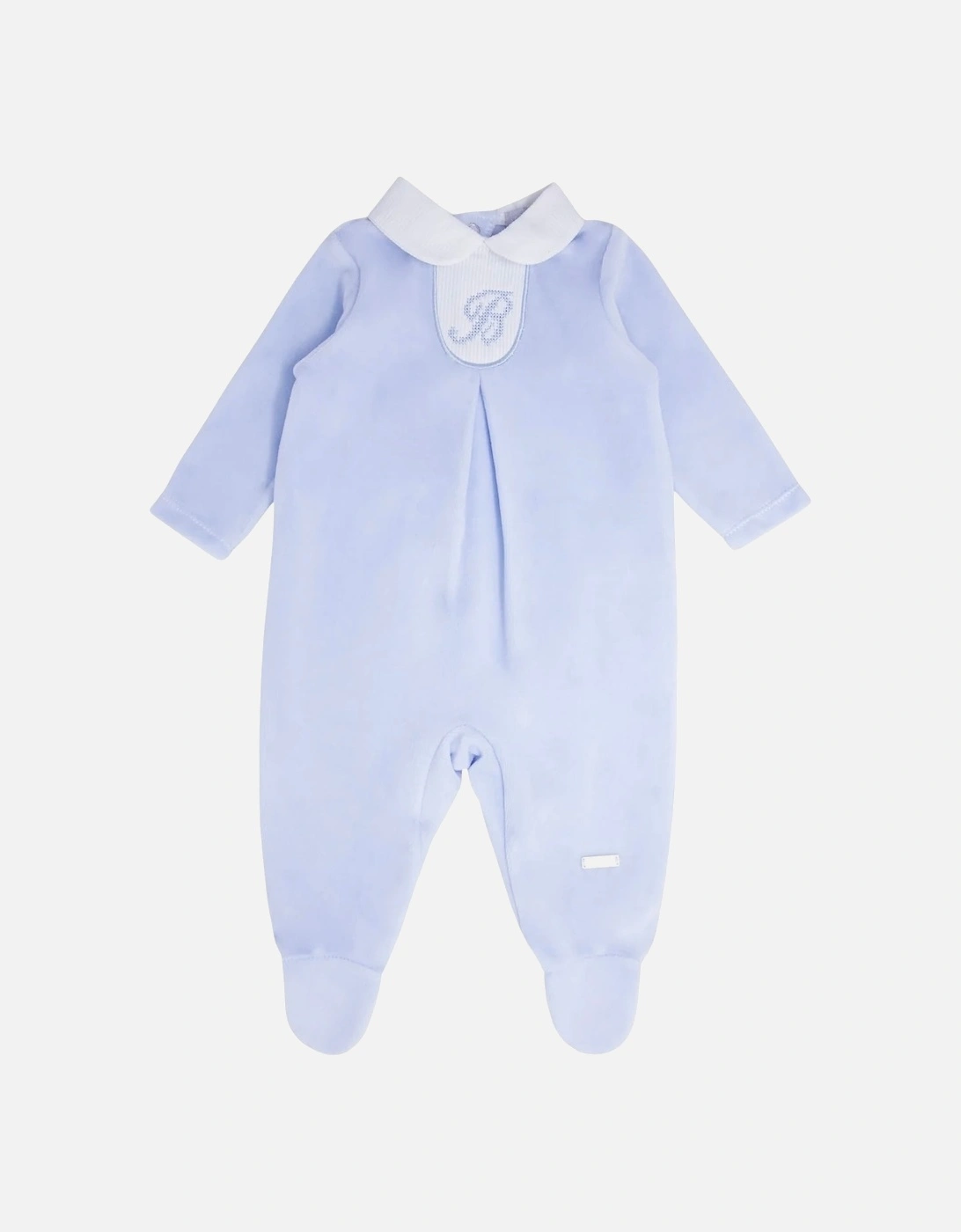 Boys Pale Blue Velour Babygrow, 2 of 1