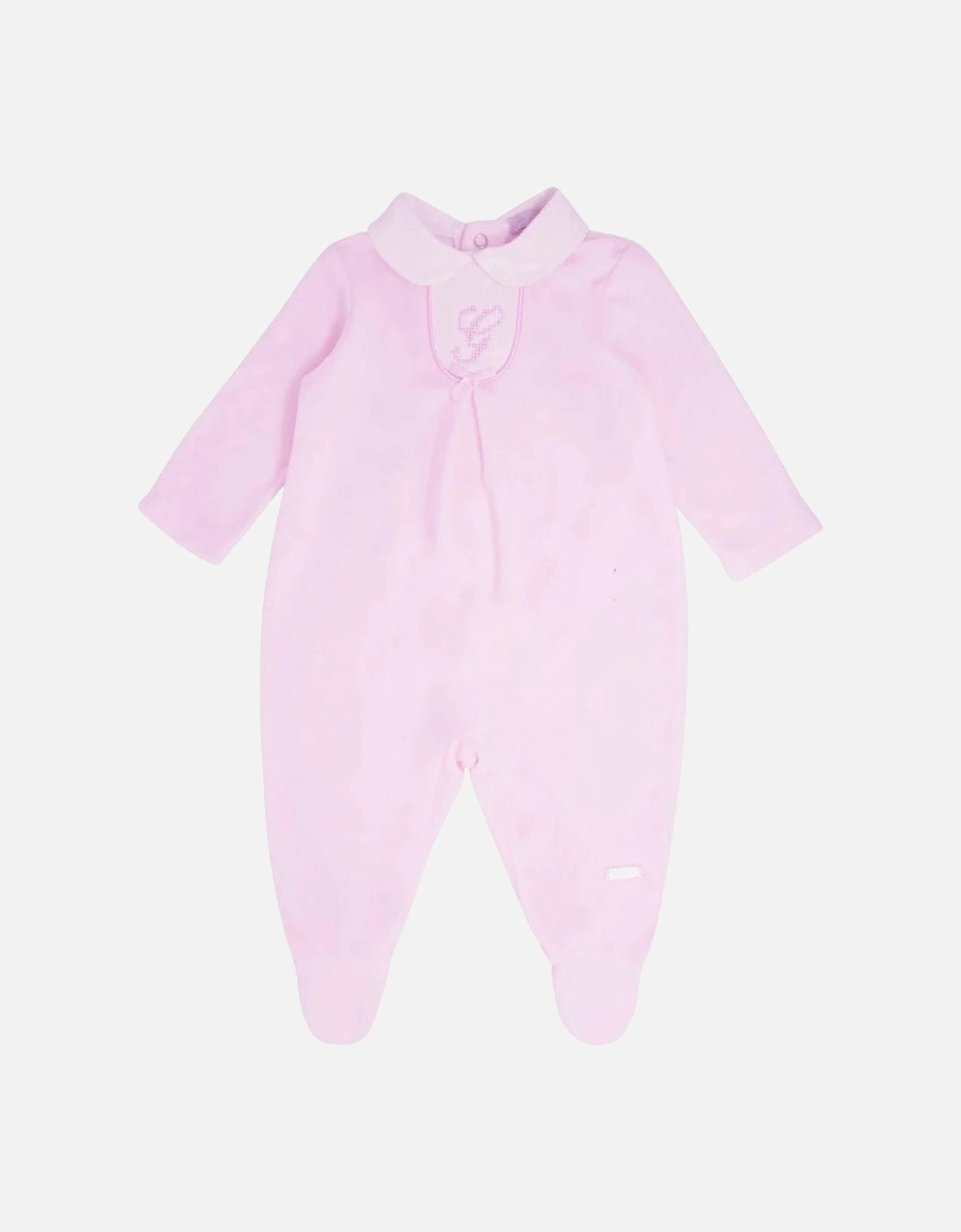Girls Pale Pink Velour Babygrow, 2 of 1