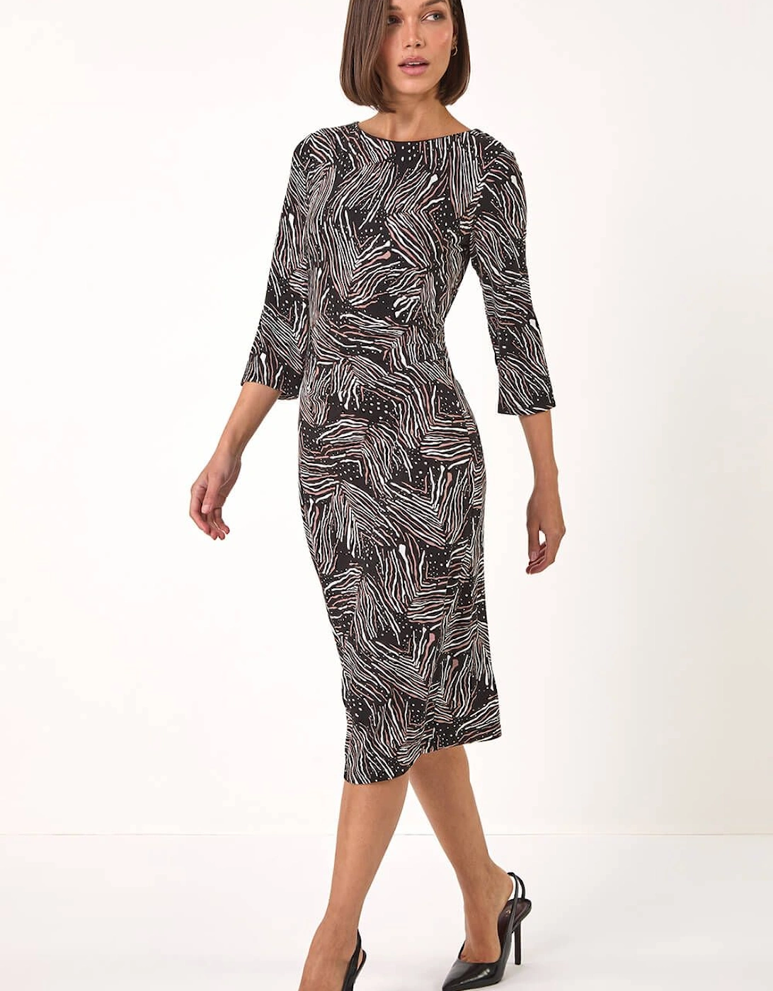 Abstract Print Ruched Stretch Dress, 2 of 1