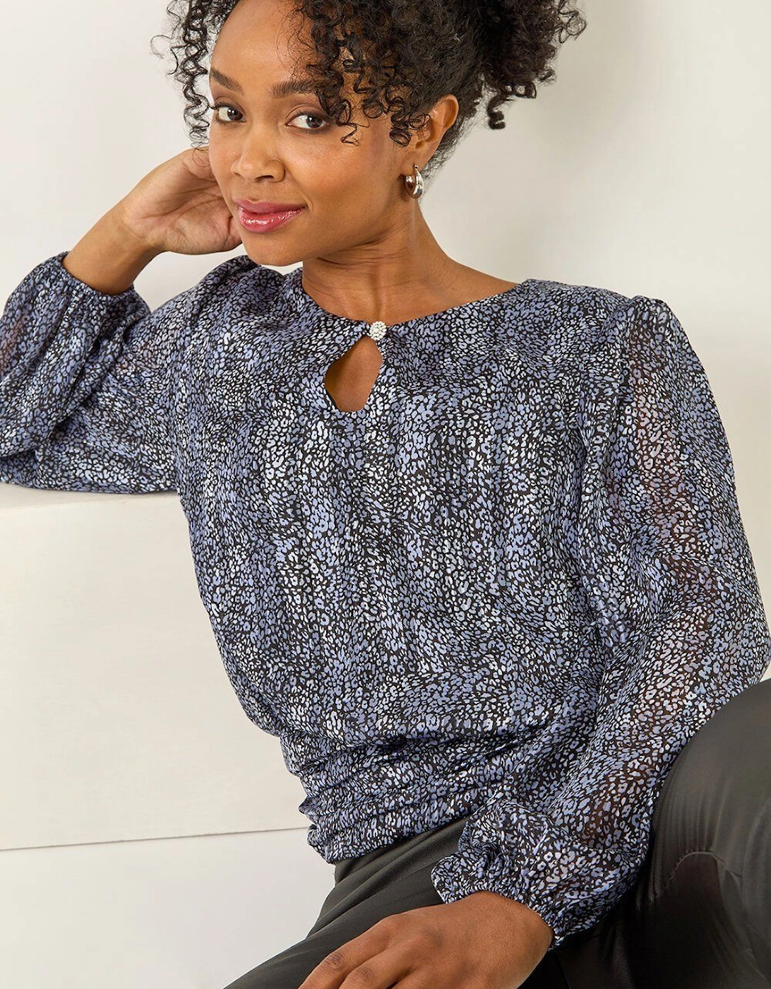 Petite Animal Keyhole Buttoned Top, 2 of 1