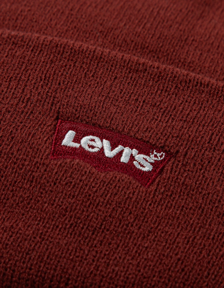 Boys Tonal Embroidered Beanie in Red