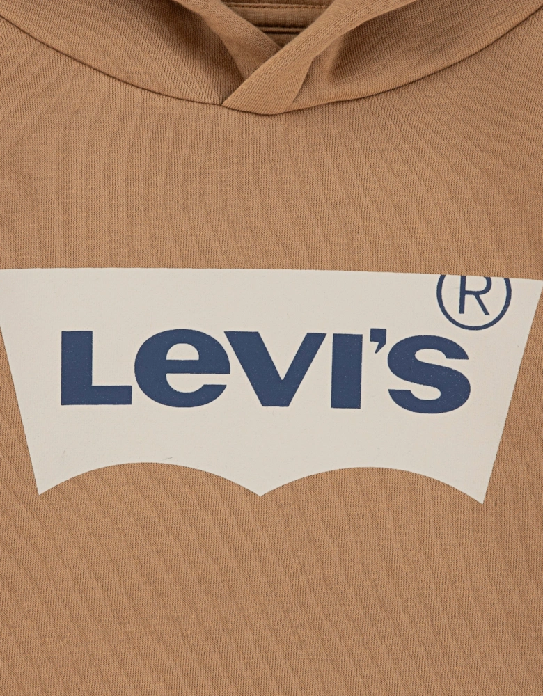 Boys Batwing Screen Print Hoodie in Brown