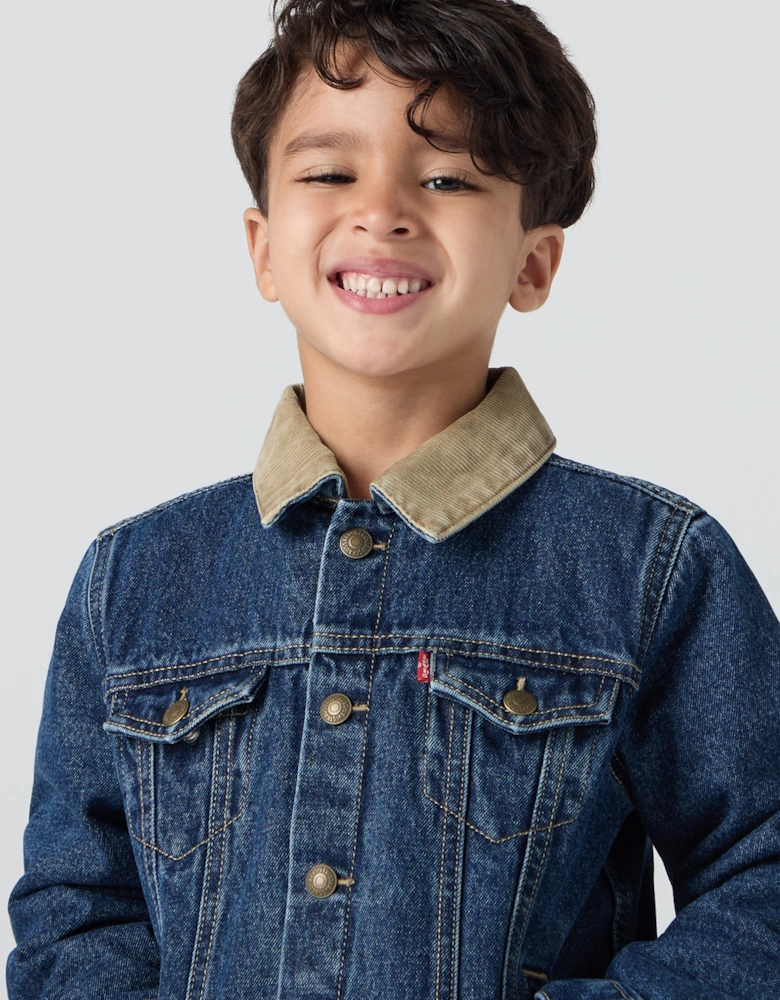 Boys Quilted Lined Trucker Jacket in Blue