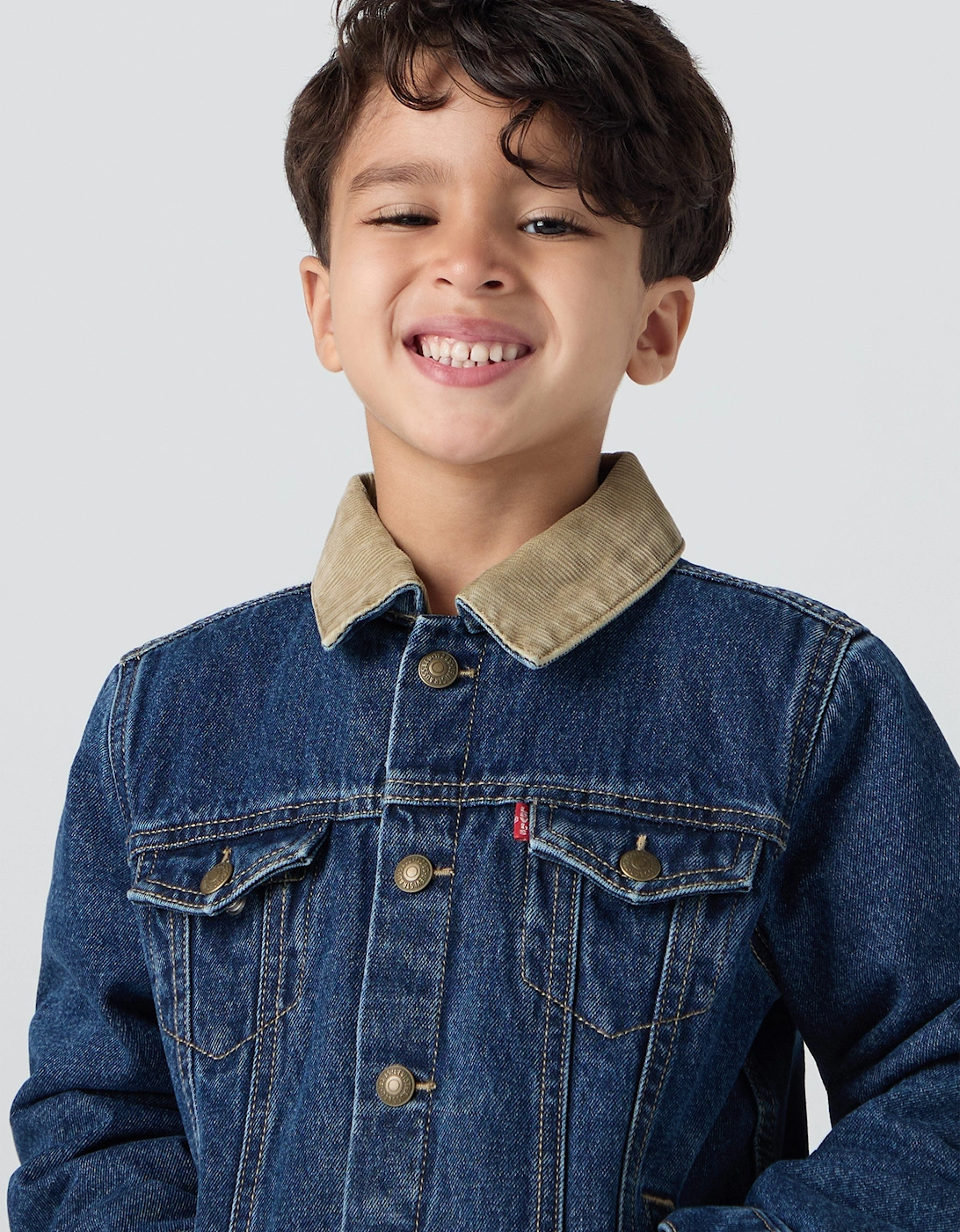 Boys Quilted Lined Trucker Jacket in Blue