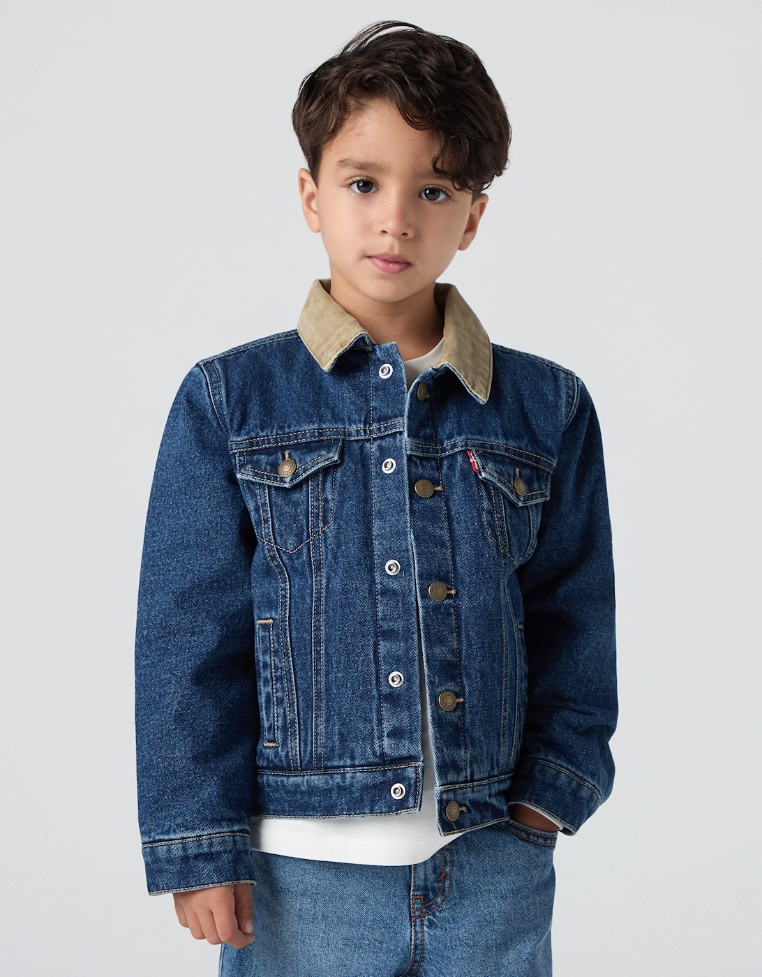 Boys Quilted Lined Trucker Jacket in Blue