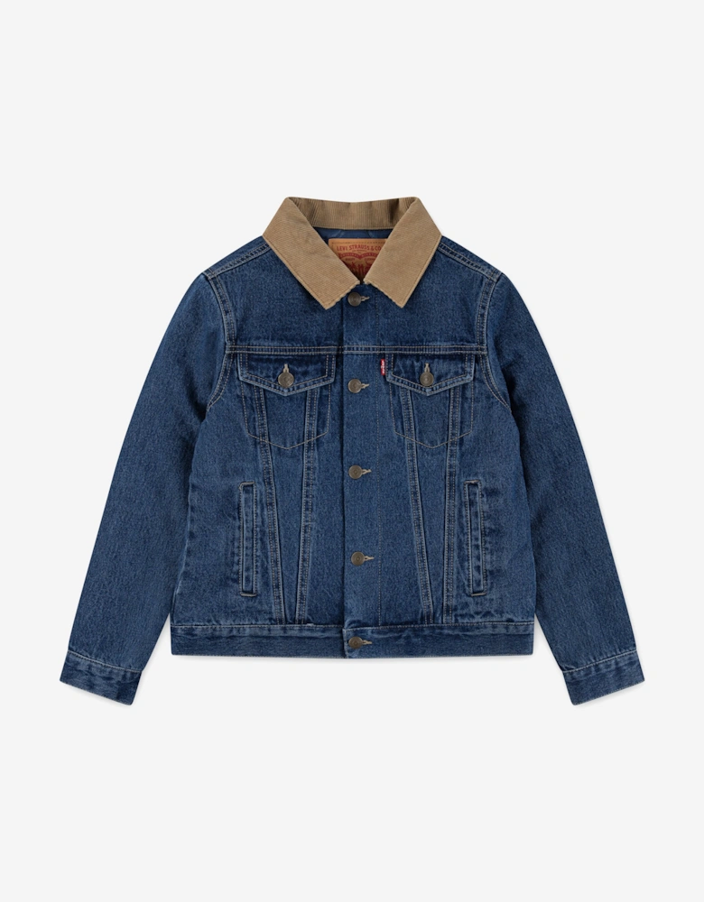 Boys Quilted Lined Trucker Jacket in Blue