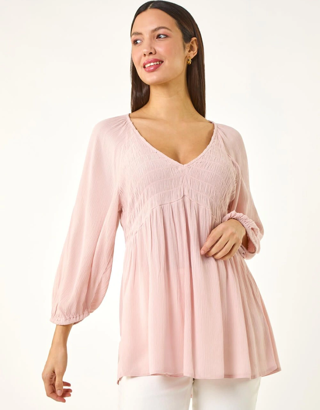 Shirred V-Neck Top, 2 of 1