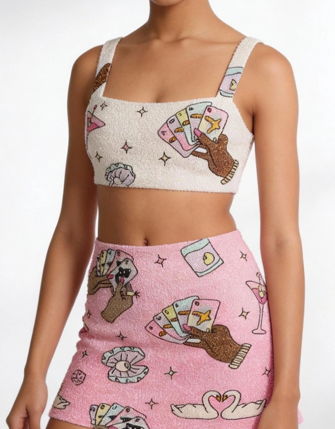 Vegas Beaded Mini Pink Party Beach Co-ord Top