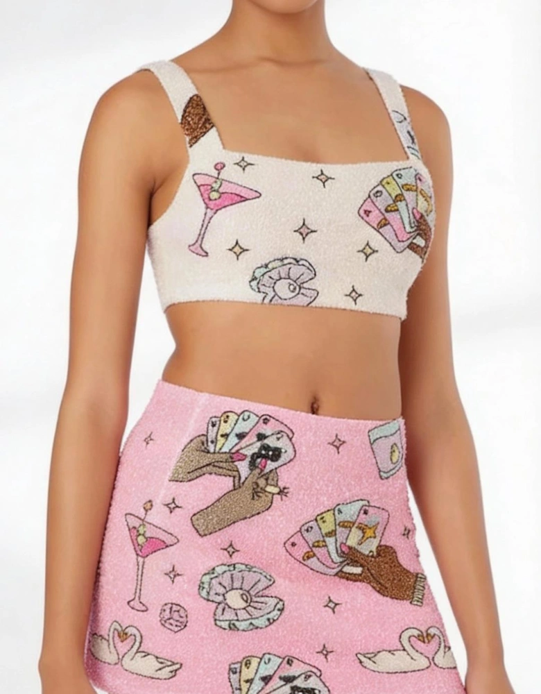 Vegas Beaded Mini Pink Party Beach Co-ord Top