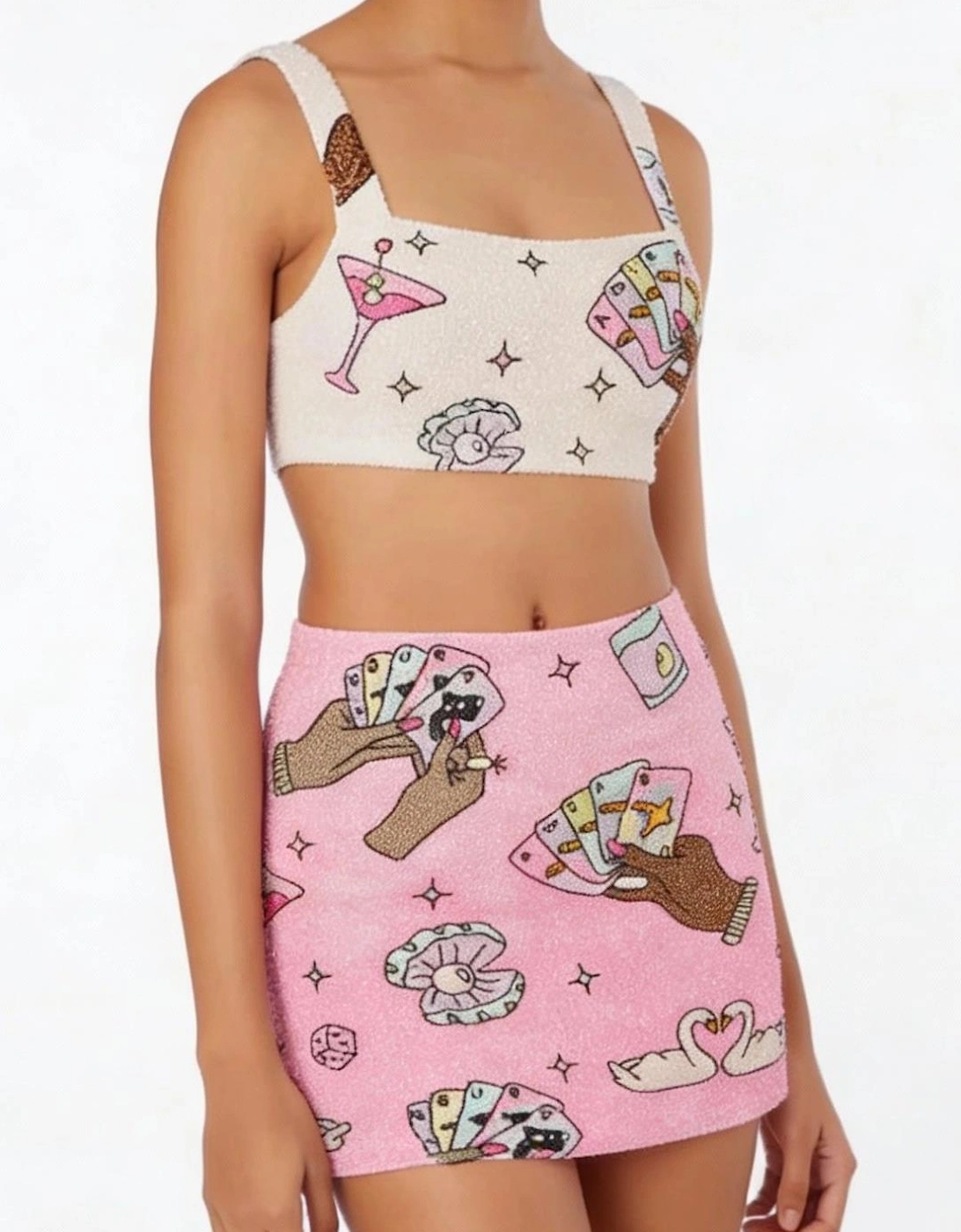 Vegas Beaded Mini Pink Party Beach Co-ord Top, 5 of 4