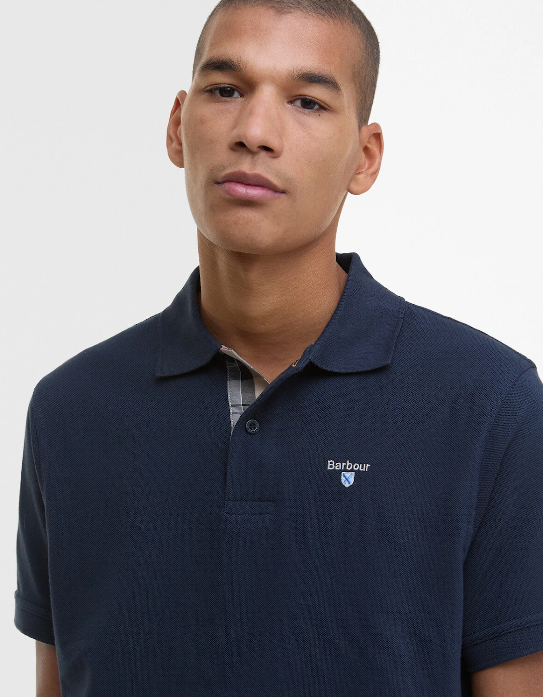 Tartan Pique Polo Shirt - Navy Blue