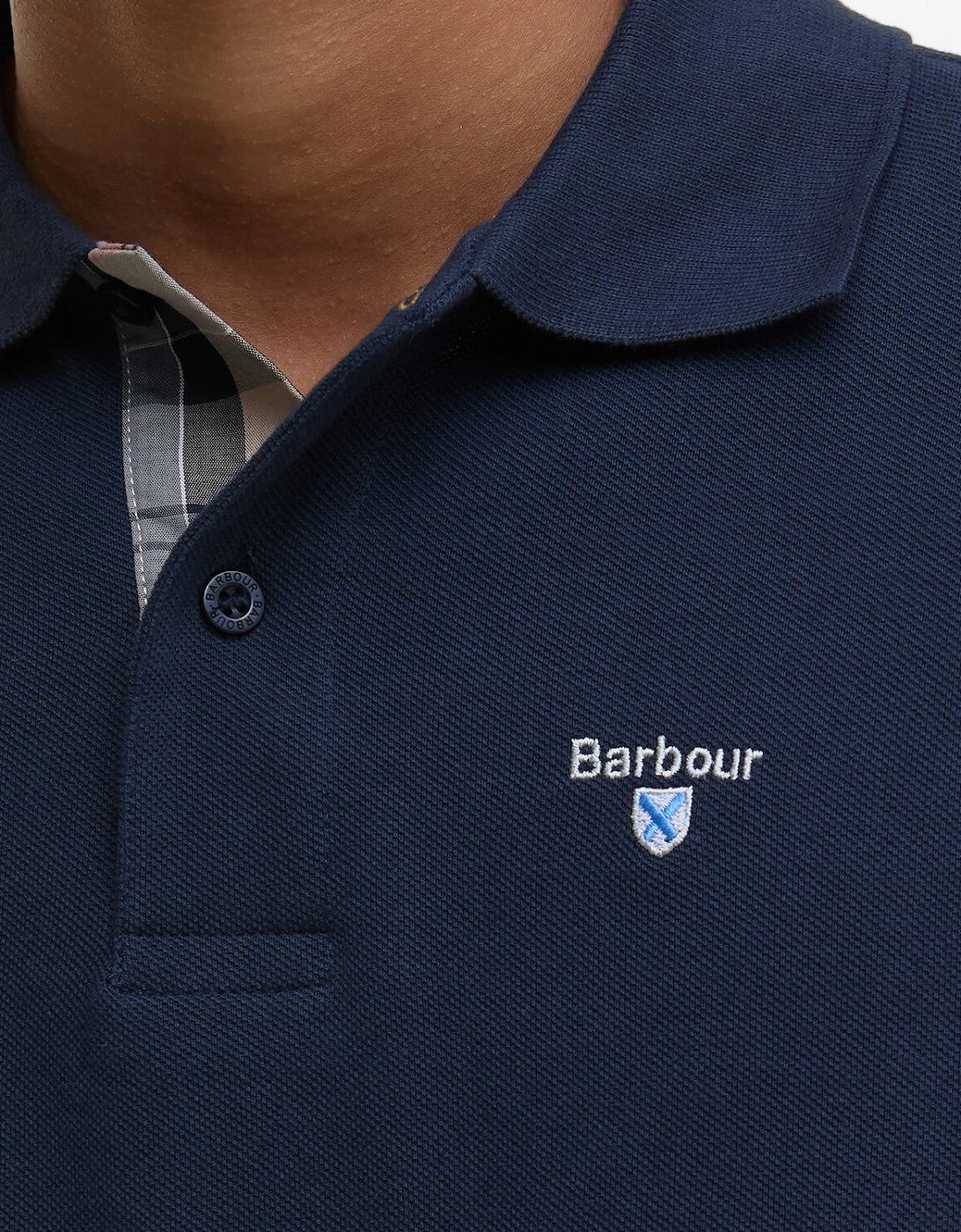 Tartan Pique Polo Shirt - Navy Blue